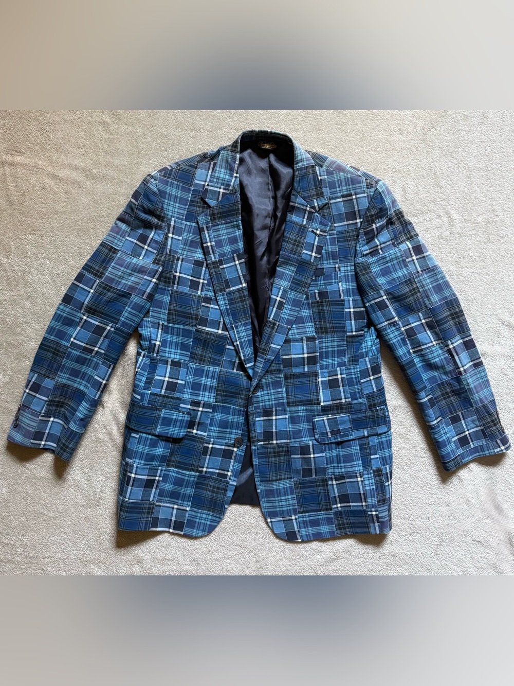 Brooks Brothers indigo madras patchwork sport coat 44R